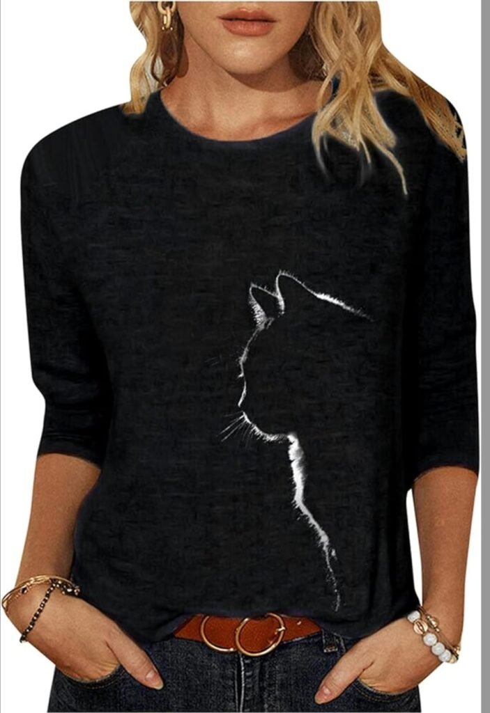 Camisetas otoño Gatetes mujer tallas Grandes, manga larga
