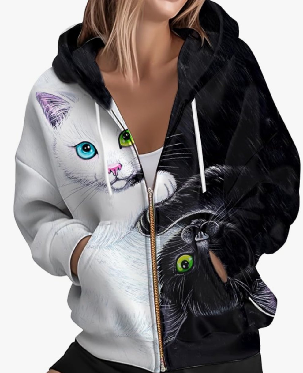 sudadera gato blanco y negro